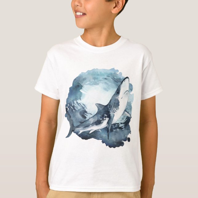 T-shirt Requin gris et blanc dans l'Océan bleu (Devant)