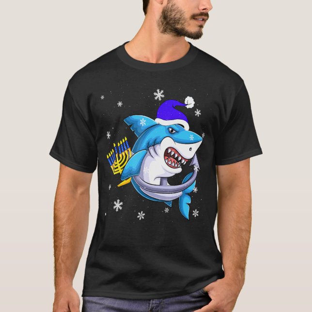 T-shirt Requin juif Menorah Hanoukka Chanukah Animal (Devant)