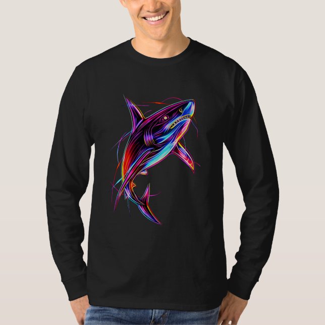 T-shirt Requin Néon Vibrant Océan Digital Moderne (Devant)
