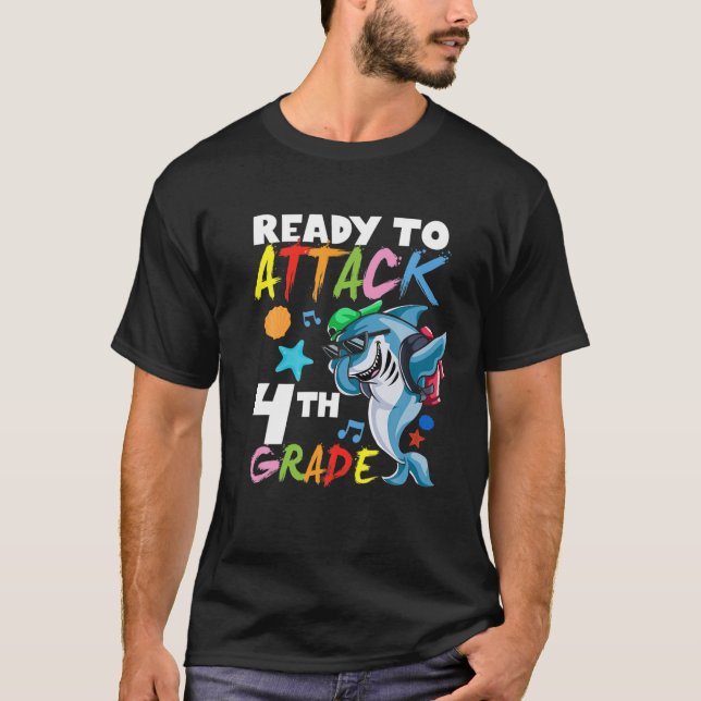 T-shirt Requin Prêt À Attaquer Ba D'Enseignant De 4E Année (Devant)