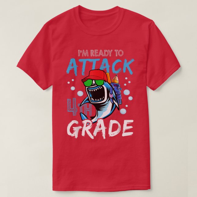 T-shirt Requin prêt à attaquer les garçons de 4e année pou (Design devant)