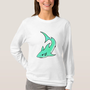 T-shirt requin souriant de dessin animé bleu vert océan an