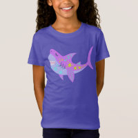 Requin souriant mignon Kawaii en bleu et violet