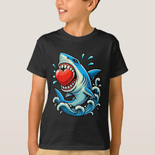 T-shirt Requin tenant des cœurs Saint-Valentin Enfants Fam