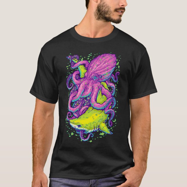 T-shirt requin vs kraken (Devant)
