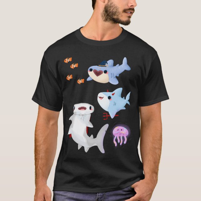 T-shirt Requins et méduses pastel mignons Kawaii (Devant)