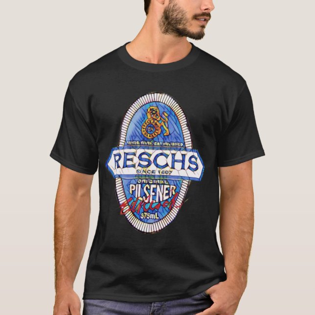 T-shirt RESCHS PILSENER Beer Label boy family (Devant)