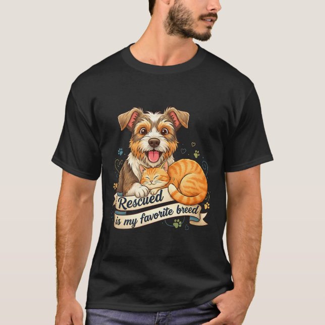 T-shirt Rescued Is My Favorite Breed Dog Cat Pet Adoption  (Devant)