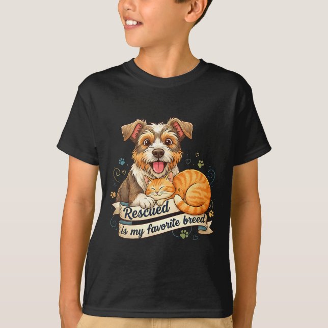 T-shirt Rescued Is My Favorite Breed Dog Cat Pet Adoption  (Devant)
