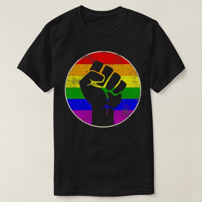 T-shirt Résiste Poing Arc-en-ciel Lesbian Gay LGB Force (Design devant)