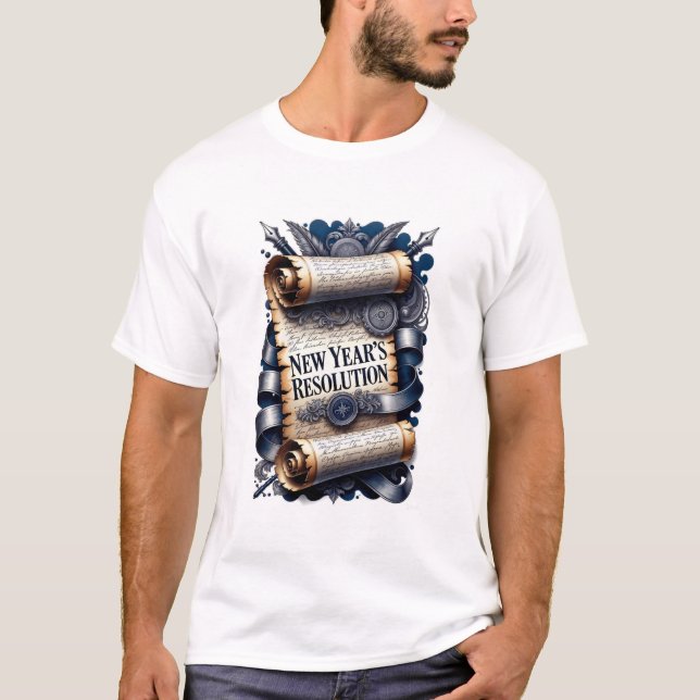 T-Shirt Résolution du Nouvel An, Scroll Orné (Devant)