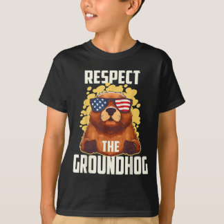 T-shirt Respect The Groundhog Usa Vintage Flag Happy Groun