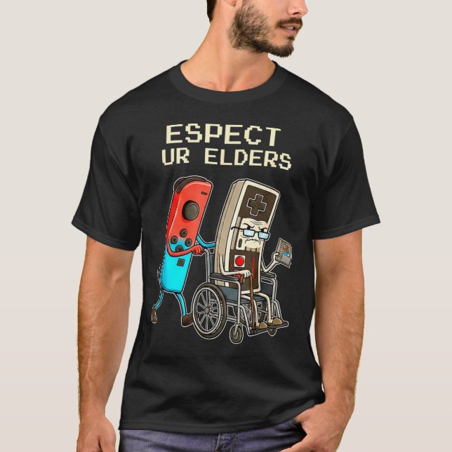 T-shirt Respect Ur Elders Retro Gaming Controller Funny  (Devant)