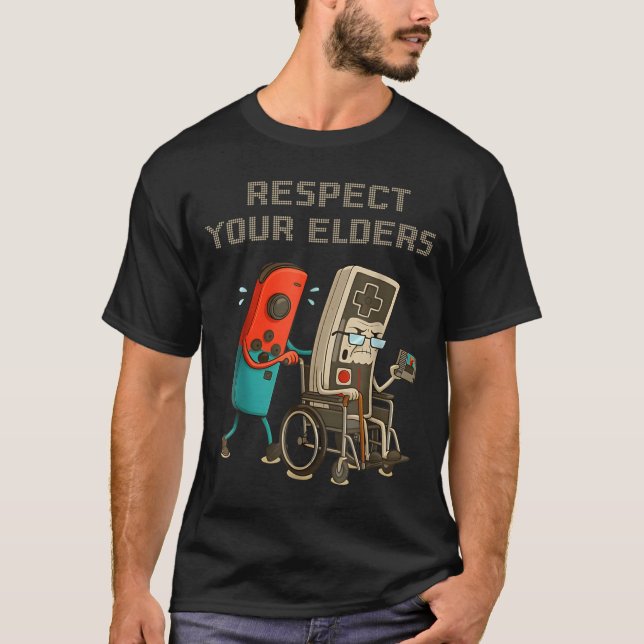 T-shirt Respect Your Elders Funny Retro Gaming Clic Consol (Devant)