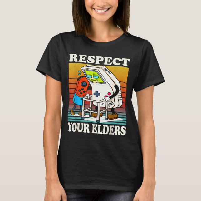 T-shirt Respect Your Elders Gaming Control 80s Retro Funny (Devant)