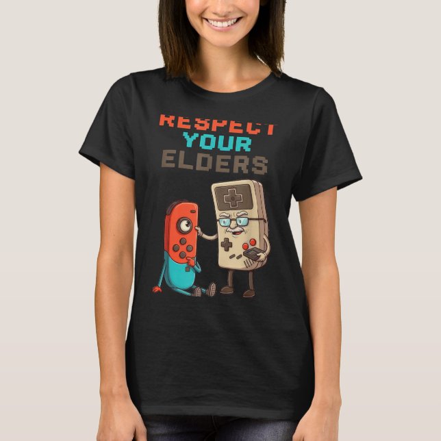T-shirt Respect Your Elders Gaming Control Retro Funny Gam (Devant)