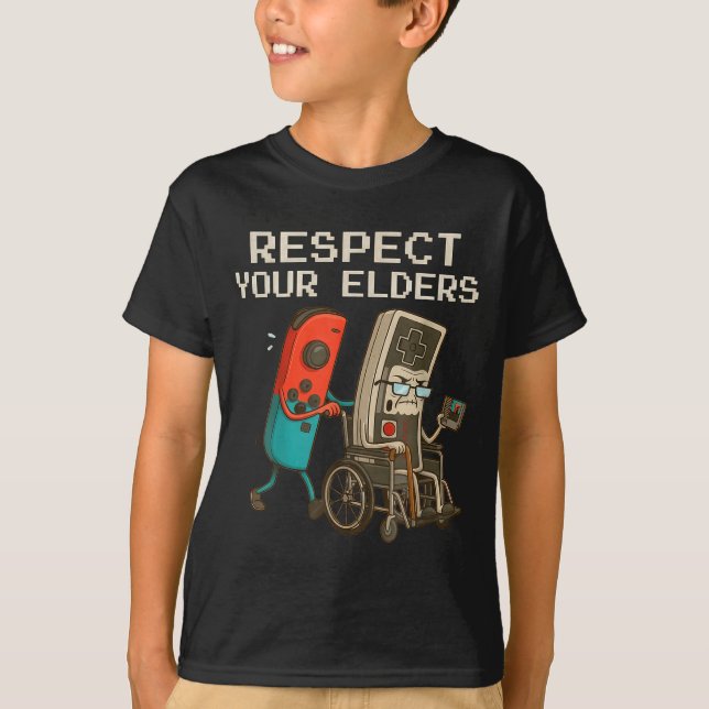T-shirt Respect Your Elders Gaming Control Retro Funny Gam (Devant)