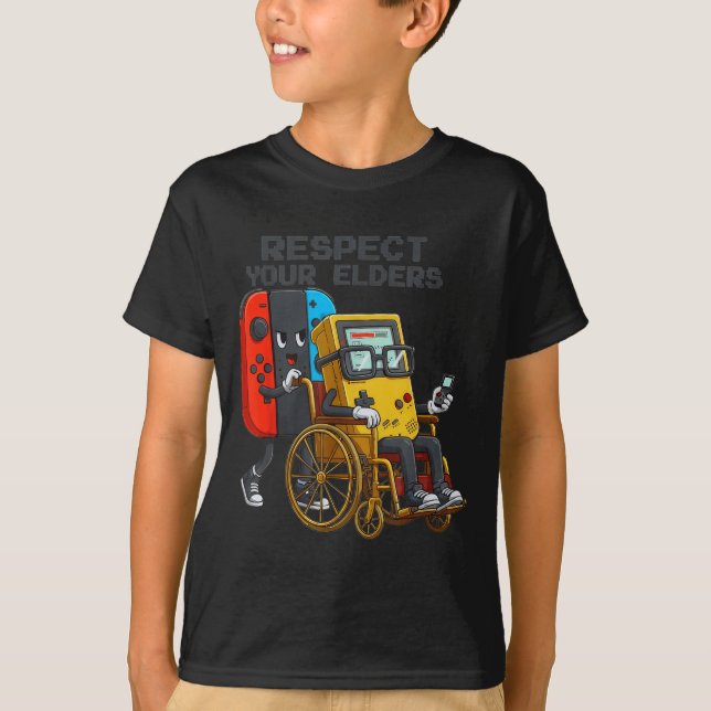 T-shirt Respect Your Elders Gaming Control Retro Funny Gam (Devant)