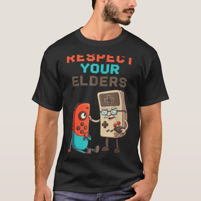 T-shirt Respect Your Elders Gaming Control Retro Funny Gam (Devant)