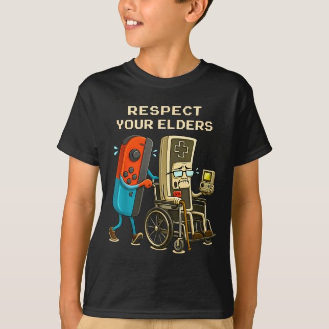 T-shirt Respect Your Elders Gaming Control Retro Funny Gam (Devant)