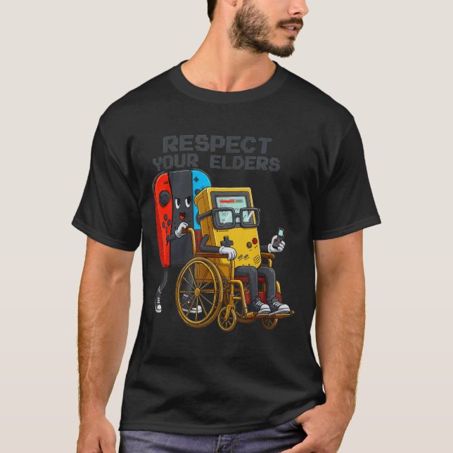T-shirt Respect Your Elders Gaming Control Retro Funny Gam (Devant)
