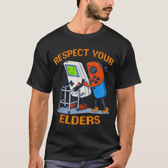T-shirt Respect Your Elders Retro Gaming Funny Gamer Contr (Devant)