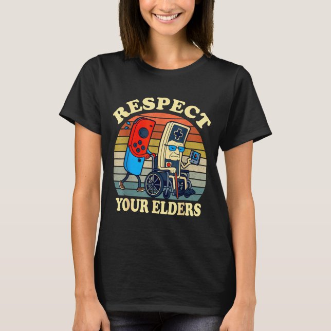 T-shirt Respect Your Elders Retro Gaming Funny Gamer Contr (Devant)