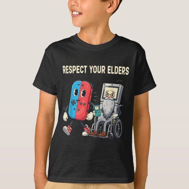 T-shirt Respect Your Elders Retro Gaming Funny Gamer Contr (Devant)