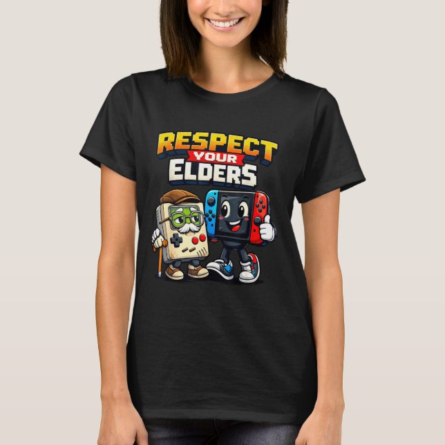 T-shirt Respect Your Elders Retro Gaming Funny Gamer Contr (Devant)