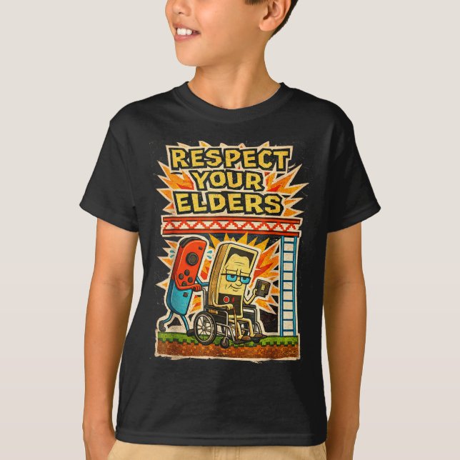 T-shirt Respect Your Elders Retro Gaming Funny Gamer Contr (Devant)