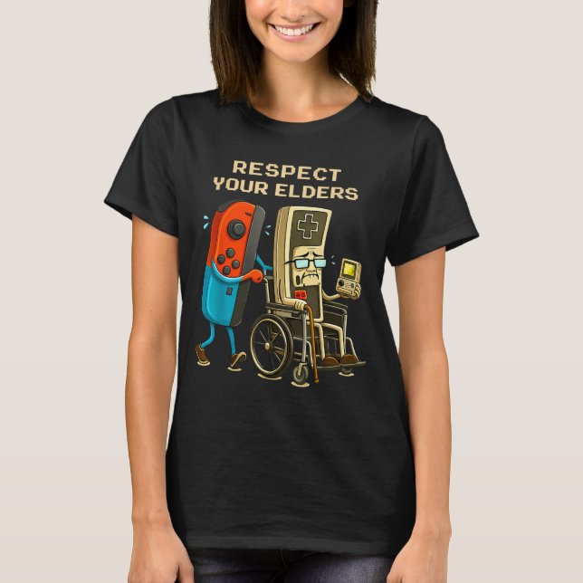 T-shirt Respect Your Elders Retro Gaming Funny Gamer Contr (Devant)