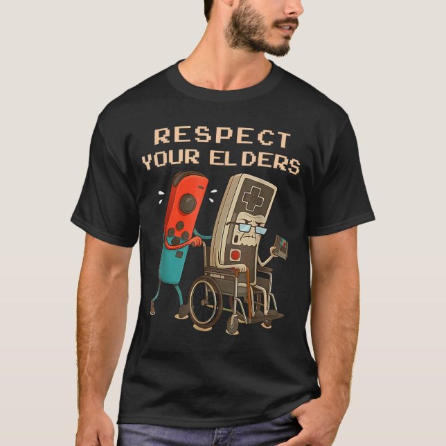 T-shirt Respect Your Elders Retro Gaming Funny Gamer Contr (Devant)