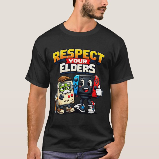 T-shirt Respect Your Elders Retro Gaming Funny Gamer Contr (Devant)