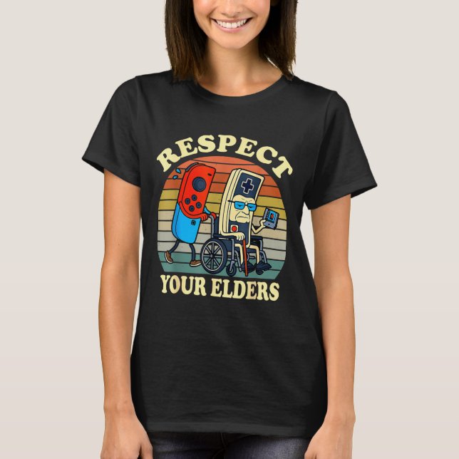 T-shirt Respect Your Elders Retro Gaming Funny Gamer Contr (Devant)