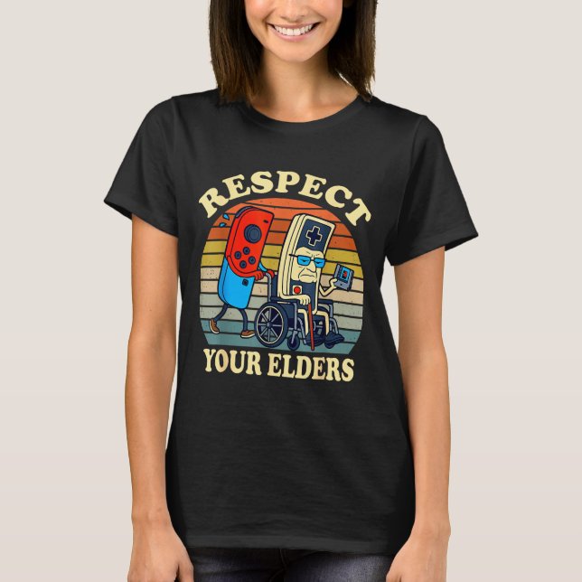 T-shirt Respect Your Elders Retro Gaming Funny Gamer Contr (Devant)