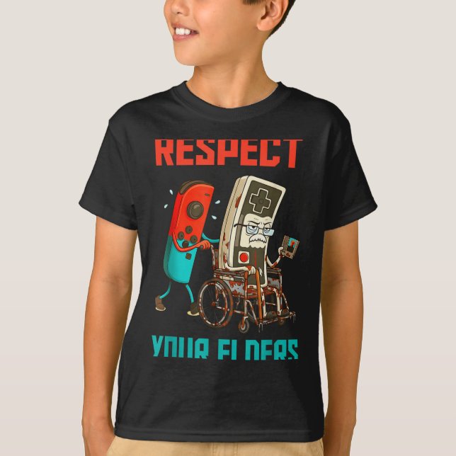 T-shirt Respect Your Elders Retro Gaming Video Gamer 80s B (Devant)