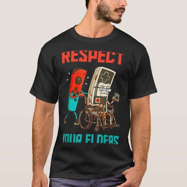T-shirt Respect Your Elders Retro Gaming Video Gamer 80s B (Devant)