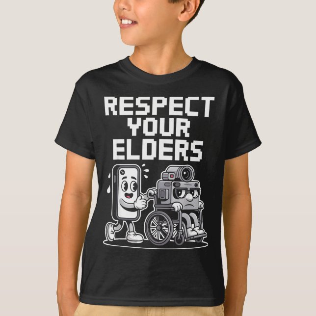 T-shirt Respect Your Elders Retro Tech Camera Phone Cartoo (Devant)