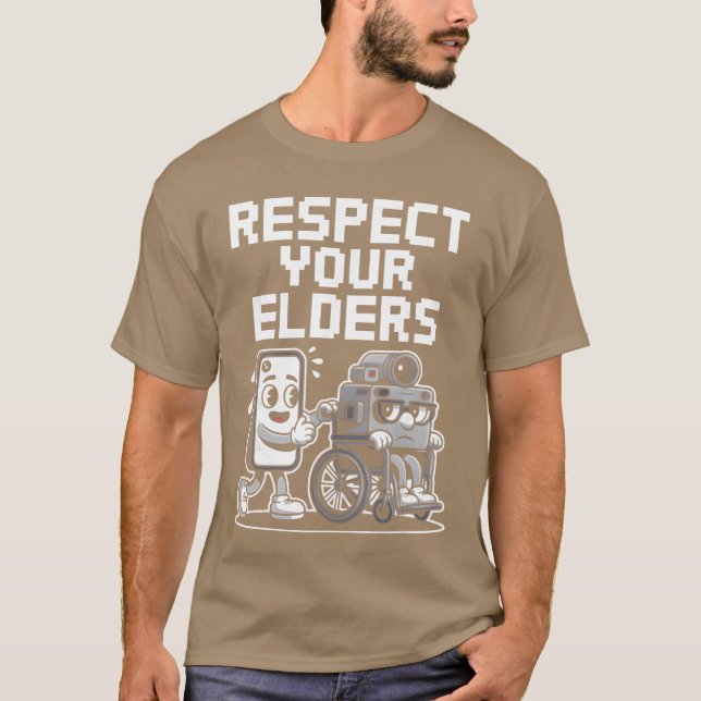 T-shirt Respect Your Elders Retroech Camera Phone Cartoon  (Devant)