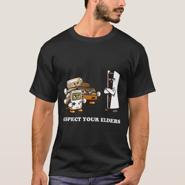 T-shirt Respect Your Elders T Retro 90s Gaming  (Devant)