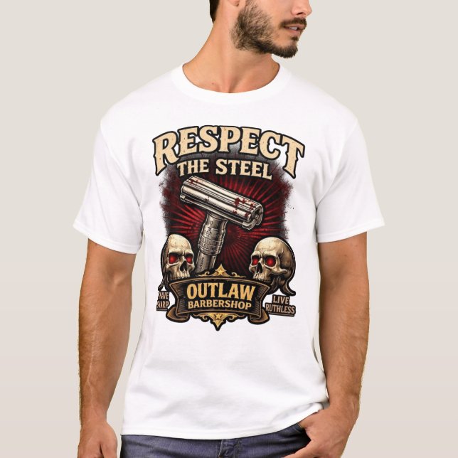 T-shirt Respectez l'Acier – Conception de rasoir à double  (Devant)