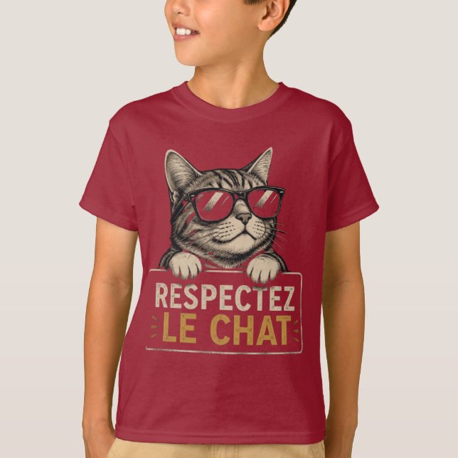 T-shirt Respectez le chat – Illustration de chat à lunette (Devant)