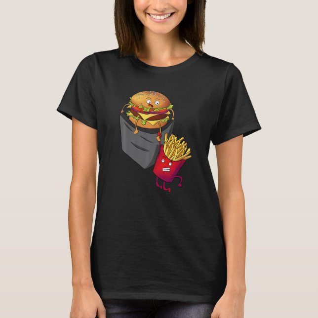 T-shirt Restauration Rapide En Pocket Fries Burger Pommes  (Devant)