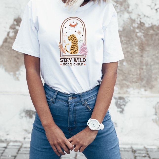 T-shirt Reste Sauvage Enfant de la Lune Boho Léopard  (Créateur téléchargé)