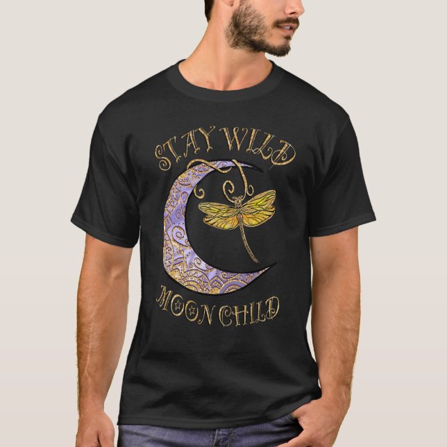 T-shirt Reste Sauvage Enfant de la Lune Hippie Lune Croiss (Devant)