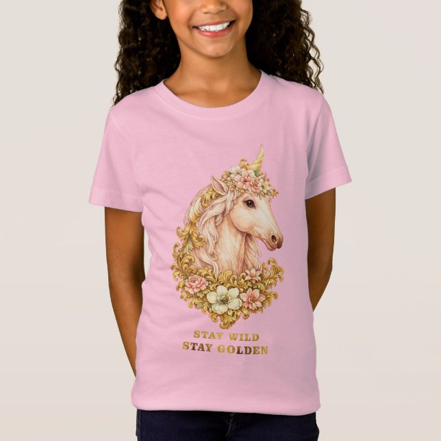 T-Shirt Reste Sauvage, Licorne Dorée (Devant)