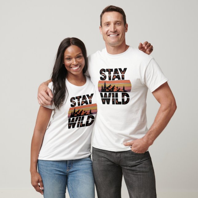 T-shirt Reste Sauvage Montagnes Rétro (Unisexe)