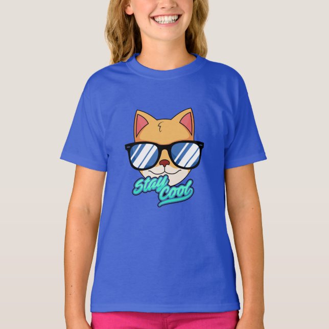 T-shirt Rester Cool | Chat Cool avec lunettes de soleil Ca (Devant)