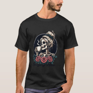 T-shirt Rester en vie Messy Bun Skeleton Coffee Lover Hall