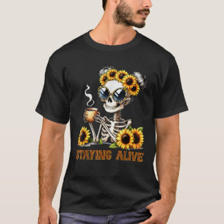 T-shirt Rester Vivant Café Squelette Tournesol Maman Vie M